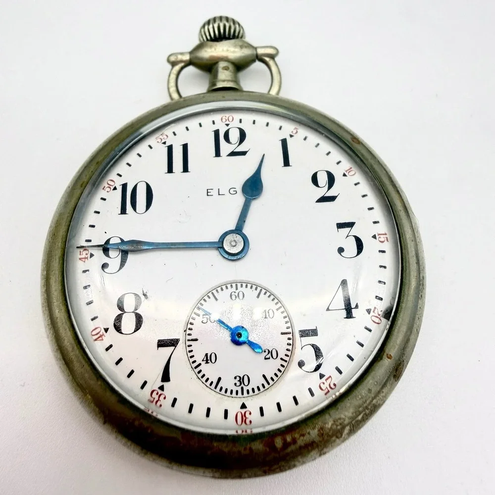 1927 Elgin Pocket Watch Size 16s Grade 480 7J Silverode Red Minute Track Running